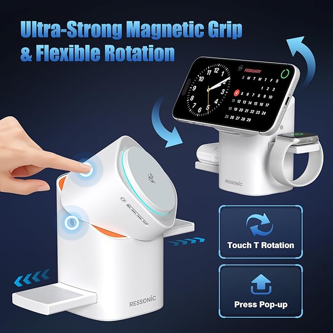 3 in 1 Wireless Charging Station for iPhone 17/16/15/14/13/12 Pro Max, Qi 2 Certified 15W Fast Charging Magnetic Charger Stand for Magsafe Phone, AirPods, Smart Watch (Desert Color)