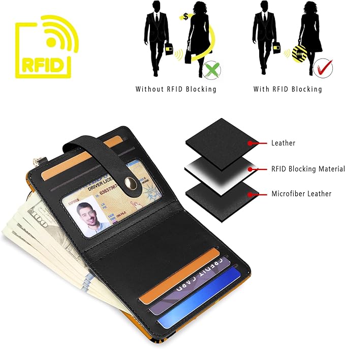 Airkit Small Wallets Woman RFID Blocking Leather Credit Card Holder - with ID Window - Card Wallets for Women - with Zipper Coin Purse - Keychain Wallet
