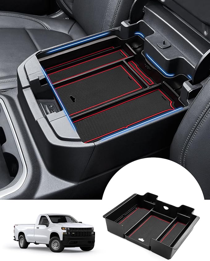 FIILINES Center Console Organizer Tray for Chevrolet Silverado/GMC Sierra 1500 2019-2022 and Silverado/Sierra 2500HD 3500HD 2020-2023 Accessories (Full Console Bucket Seats ONLY)