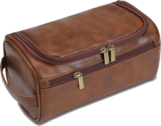 Toiletry Bag for Men, Travel Shaving Dopp Kit Water-resistant Bathroom Toiletries Organizer PU Leather Cosmetic Bags