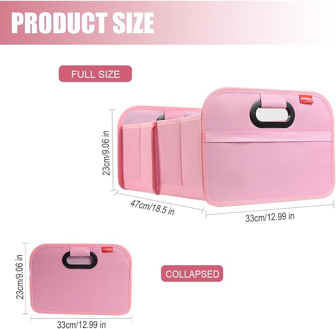 Trunk Organizer-35L Oxford Folding Car Organizer,Sturdy Car Organizer with Collapsible Multi-Compartment for SUVs and Sedans (Pink)