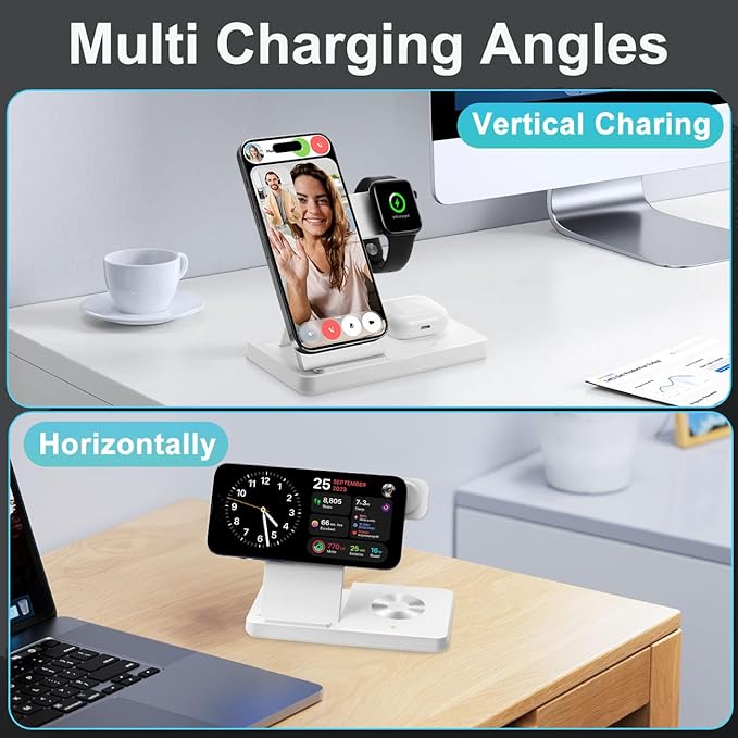 Magnetic 3 in 1 Wireless Charging Station for Magsafe iPhone 12-17 Series, Charging Station for Multiple Devices, Mag-Safe Wireless Charger Stand for Apple Watch Series/Ultra/SE & AirPods 4/3/2/Pro