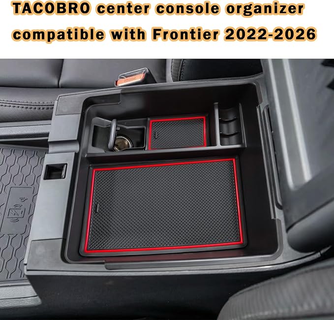 Center Console Organizer Fit Nissan Frontier 2022-2026, Red Trim | Compatible with Frontier 2022 2023 2024 2025 2026, Pickup Truck Armrest Secondary Storage Box, ABS Insert, Glove Box Tray