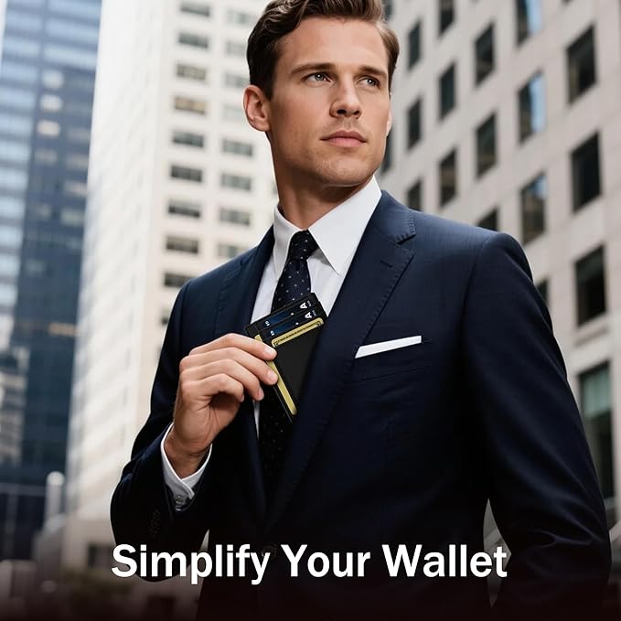 Travelambo 100% Genuine Leather Wallet for Men and Women, Slim Minimalist RFID Blocking Front Pocket Credit Card Holder with Gift Box