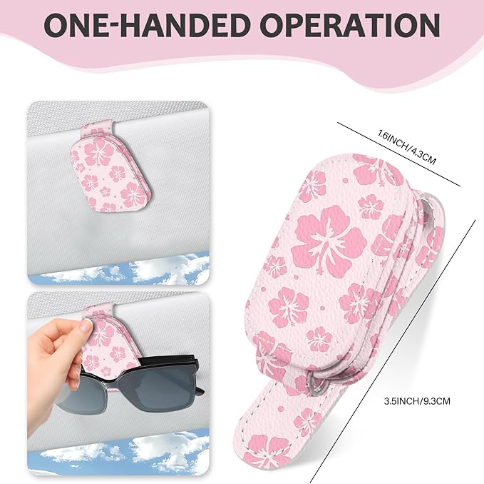2 Pack Magnetic Leather Sunglass Holder, Universal Magnetic Car Eyeglass Hanger Clip for Different Size Eyeglasses, Car Visor Accessories (Hibiscus Flower)