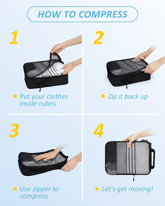 BAGSMART 6 Set /4 Set/2 Set Compression Packing Cubes for Travel, Lightweight Luggage Organizer Bags, Durable Space Saver Bags Travel Essentials
