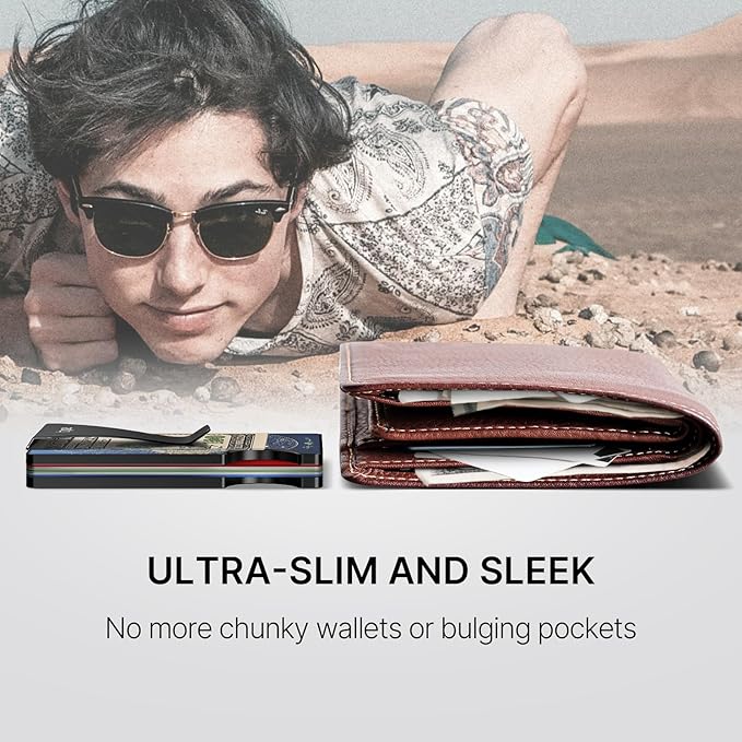 typecase Minimalist Wallet for Men: Metal Card Holder with Removable Money Clip, RFID Blocking, Slim, Utral Thin, Small, Front Pocket, Hold up to 15 Credit Cards (Map)