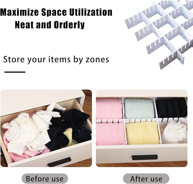 Adjustable Drawer Dividers Set, DIY Plastic Grid Drawer Organizer for Desk, Kitchen, Dresser, and Makeup – Easy to Cut and Assemble Storage Separator for Neat and Custom Organization (6PCS)