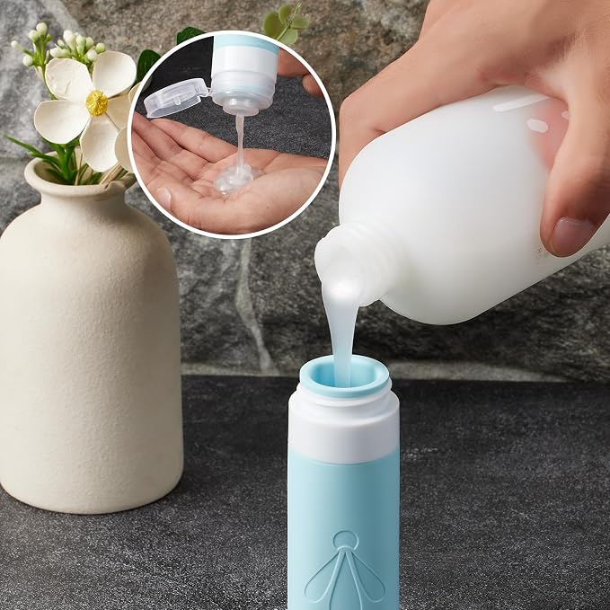 INSFIT travel bottles for toiletries 8 Pack, Leak proof Travel Size Toiletries Containers with toiletry bag, Squeezable Silicone Bottles & Cream Jars, Travel Essentials BPA-Free kit for Shampoo