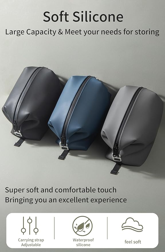 6"x 9.84" 4.5L Large Silicone Toiletry Bag,Waterproof Leakproof Foldable Travel Organizer,Dopp Kit Alternative for Men & Women,Grey