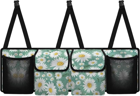 Daisy Printed Trunk Hanging Organizer Backseat Bag Foldable Cargo Storage with 4 Pockets 3 Adjustable Straps Provides More Space for Groceries Car Accessories