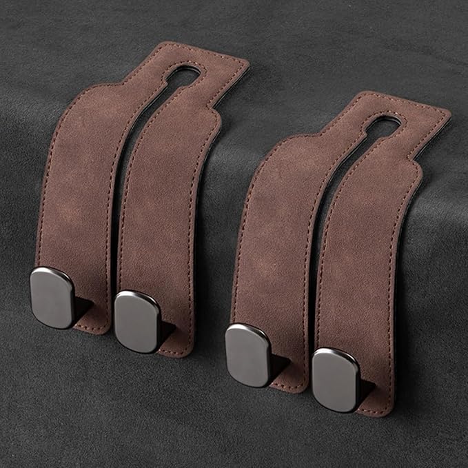 4 Pack Car Headrest Hooks for 2021-2025 Ford F150， Back Seat Hanger Storage Organizer Vehicle Interior Holder Heavy Duty Metal,Brown