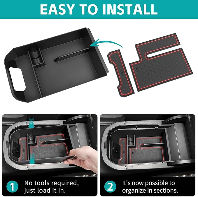 Center Console Organizer Tray Compatible with 2019-2025 Toyota RAV4 & Prime Accessories, ABS Material Insert Armrest Secondary Storage Box for RAV-4 Interior Accessories, Red
