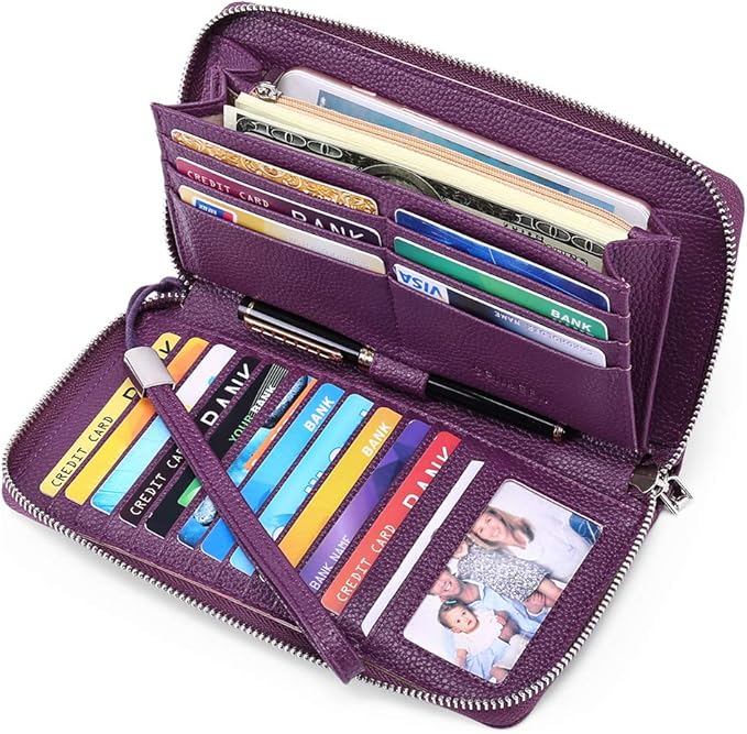 SENDEFN Leather Women's Wallets RFID Blocking Zip Around Large Capacity Long Credit Card Holder Wallet