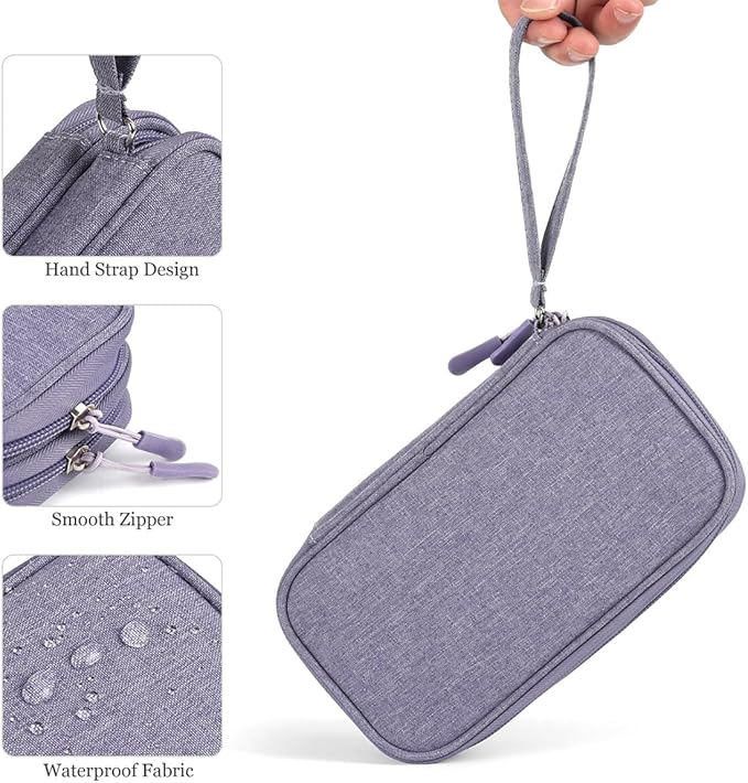 CAAORDKSO Cord Organizer Bag, Travel Cable Organizer Case Waterproof Accessories Pouch with Handle, Travel Electronic Carrying Bag for Cable, Cord, Charger, Phone, Power Bank, Earphone(Purple, Medium)