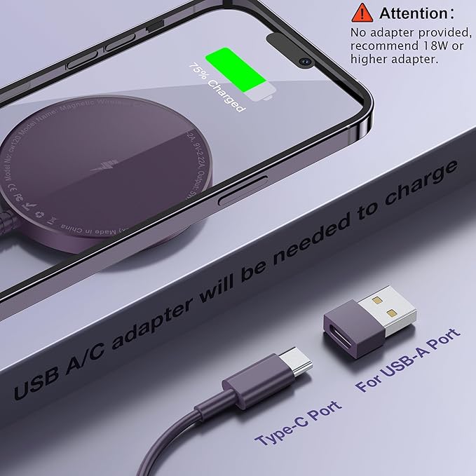 Magnetic Wireless Charger for iPhone: Compatible with Magsafe Charger iPhone 17 16 15 14 13 12 Series & Airpods 4 3 2 Pro-Fast 15W Max Charging Pad Strong Magnet, Dual USB-C/A Ports-Home Office Travel