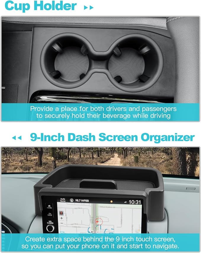 CDEFG 4PCS for 2023-2025 Honda Pilot Center Console Organizer 9-Inch Screen Organizer for 2023-2025 Honda Pilot Accessories Cup Holder Behind-Screen Dash Armrest Hidden Storage Box