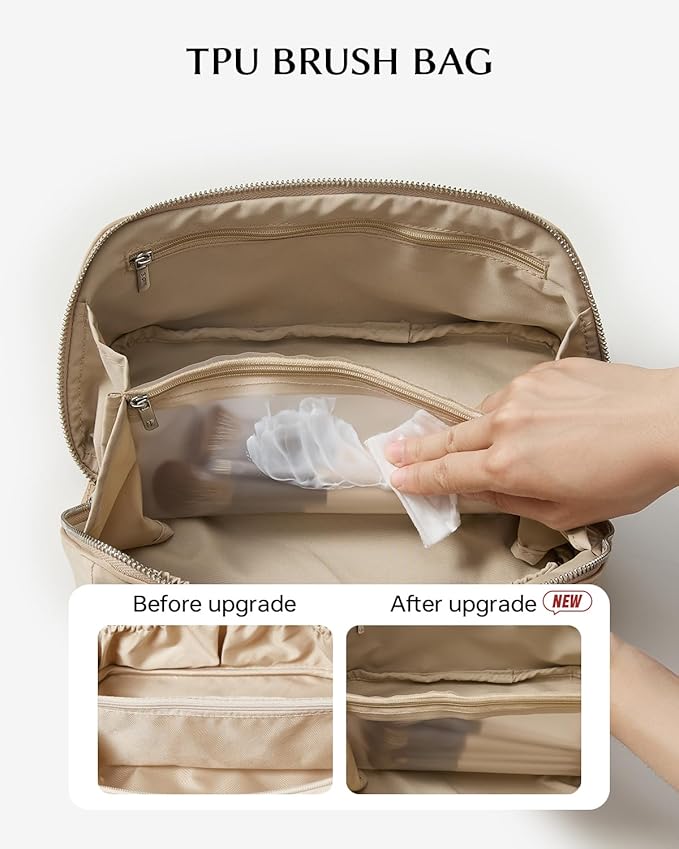 EACHY Travel Makeup Bag, Large Capacity Cosmetic Bag for Women, Waterproof PU Leather, Flat Open Portable Toiletry Bag for Skincare, Brushes & Travel Essentials