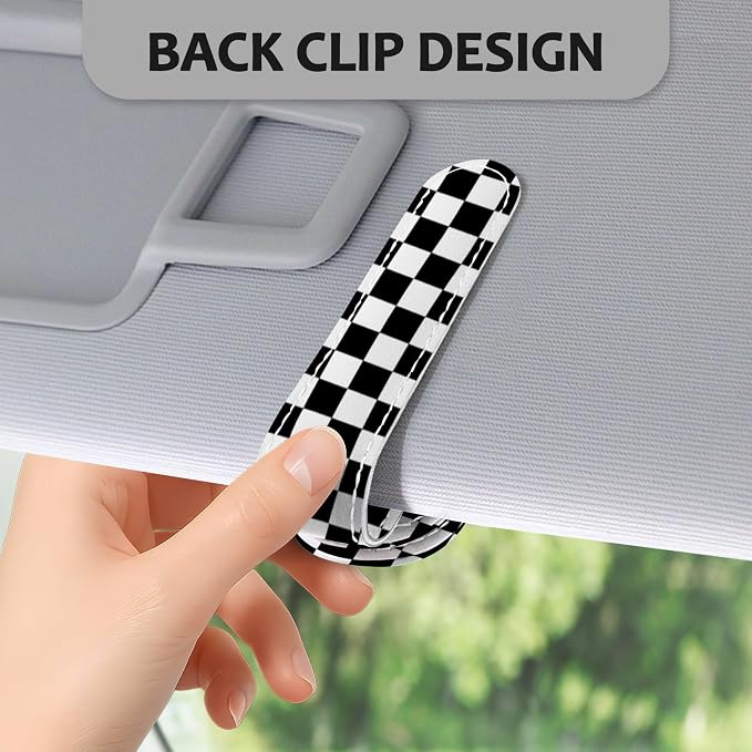 2 Pack Magnetic Leather Sunglass Holder, Universal Magnetic Car Eyeglass Hanger Clip for Different Size Eyeglasses, Car Visor Accessories (Black Plaid)