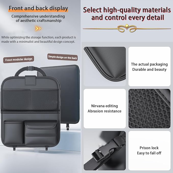 Backseat Car Organizer,5 Storage Pocketscar Seat Organizer,Car Storage Organizer with Foldable Food Tray,Car Seat Back Protectors Kick Mats Travel Accessories