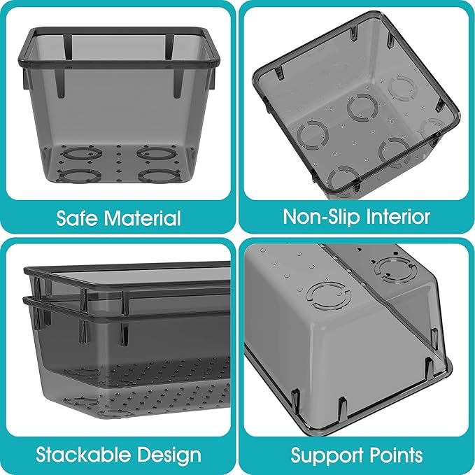 StorMiracle 23 PCS Clear Plastic Drawer Organizers Set, 4 Size Desk Drawer Organizer Trays for Makeup, Jewelry, Kitchen Utensils, Gadgets and Office Accessories, Black