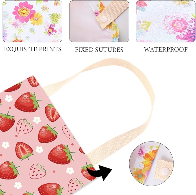 CREATCABIN Strawberry Car Trash Bag Car Garbage Bag Back Seat Organizer Trash Can Bin Cute Printed One-Handed Strap Garbage Bags for Car Accessories Vehicle Travelling Camping Outdoor 11.8x9.84 Inch