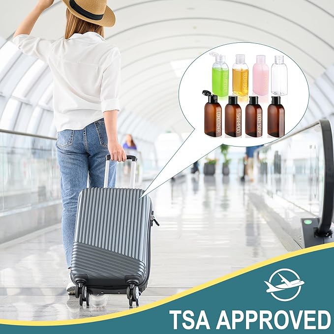 Cosywell Travel Bottles for Toiletries 8pcs 3.4oz Pre-print Travel Shampoo and Conditioner Bottles TSA Approved Travel Size Containers Leak Proof Small Plastic Squeeze Bottles with Flip Cap