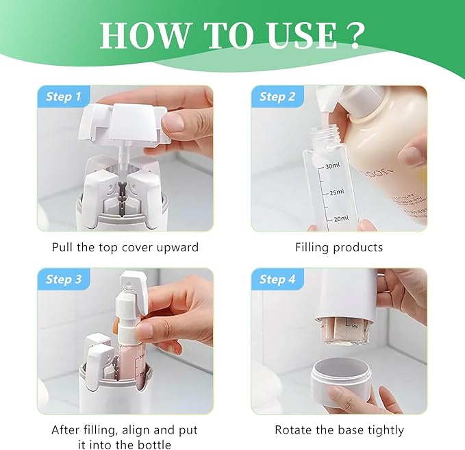 4 in 1 travel bottle,Travel Bottles for Toiletries,Refillable, Leak Proof and Portable,Suitable for Storing Shampoo, Shower Gel, Laundry Detergent, Suitable for Travel, Camping and Gym (Gray)