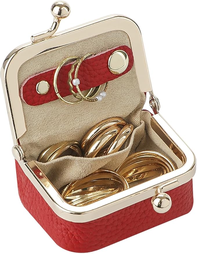 Royal Bagger Genuine Cow Leather Mini Jewelry Box Women's Coin Purse Solid Color Kiss Lock Change Pouch Casual Style Small Storage Bag for Women 1894 (Lake Green)