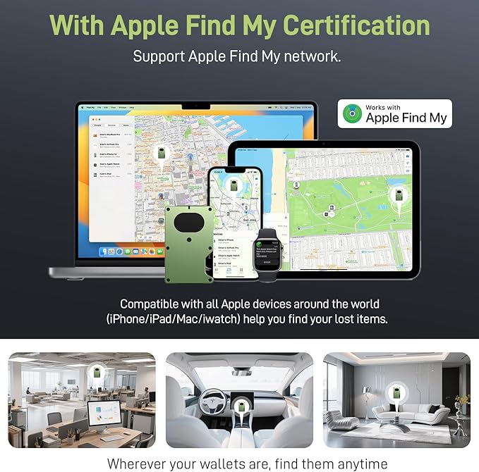 Slim Wallet for Men, Air Wallet Build in Airtag Chip, Smart Wallet Compatible with Apple Find My iOS Only, Minimalist Front Pocket Wallet RFID-Blocking Card Holder with Money Clip (Green)