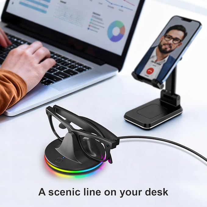 Charging Dock for Meta Glasses Ray-Ban: Wayfarer, Skyler, Headliner & Oakley HSTN Smart Glasses Charger with LED Power Status Light, Black