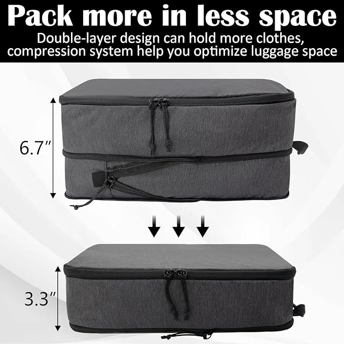 Compression Packing Cubes for Travel Essentials, 4 Set Expandable Travel Cubes for Packing Compression Bags Luggage Suitcase Organizer, Black