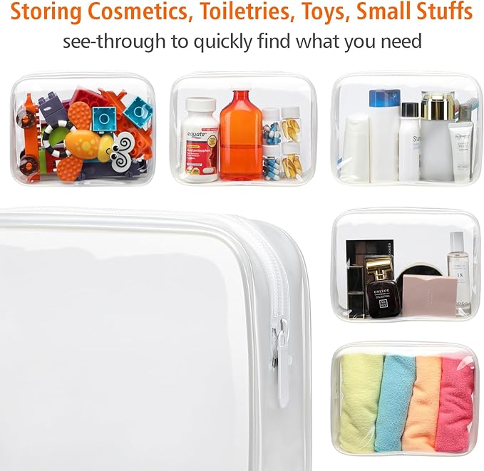 PACKISM TSA Approved Toiletry Bag 2 Pack - 1 Medium TSA Quart Carry-On & 1 Large for Checked Luggage, Water-resistant Clear Makeup Bag Clear Travel Bags for Toiletries, Matte White