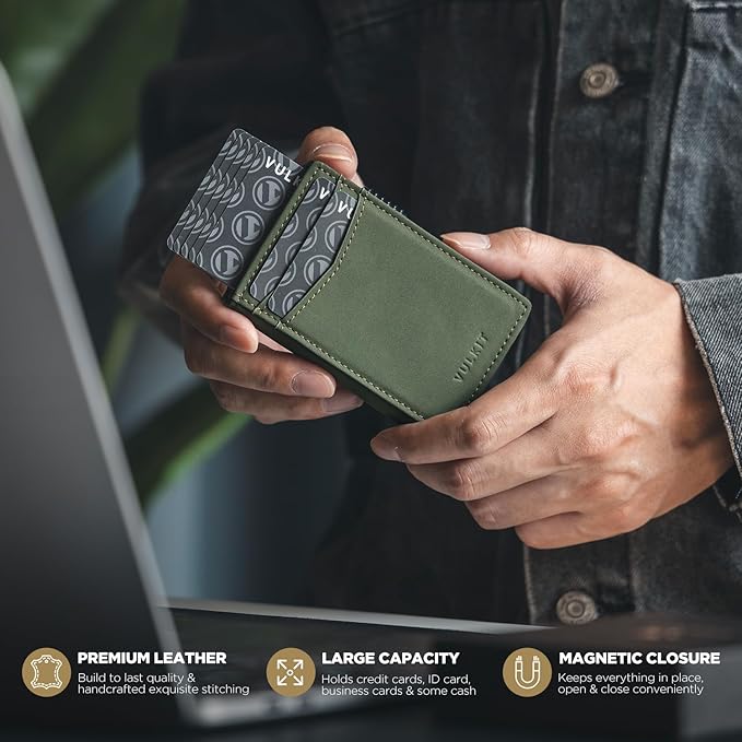VULKIT Men's Slim Wallets Pop Up Card Holder RFID Blocking Metal Wallet Minimalist Design Holds Up to 11 Cards