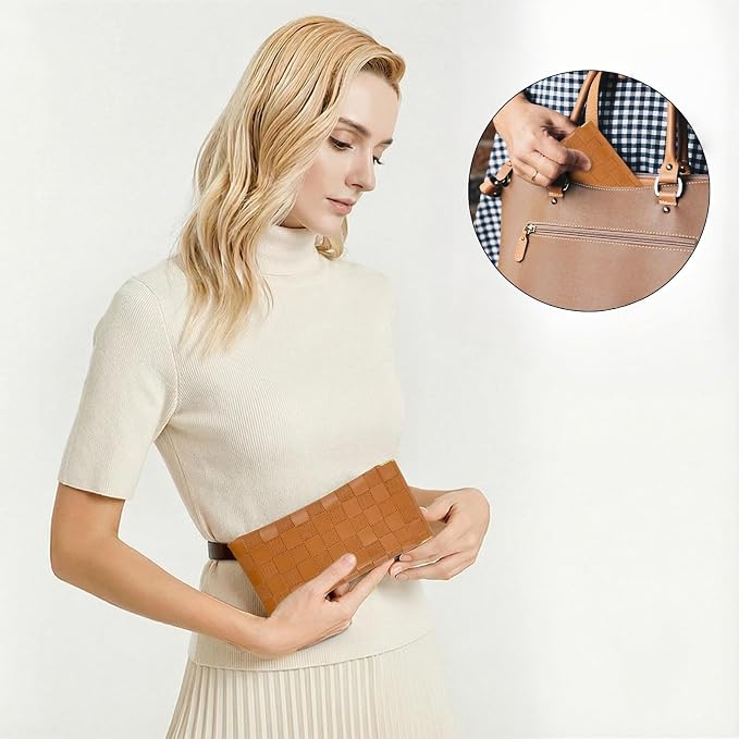 3Pcs Small Makeup Bag for Purse, Waterproof Portable Checkered Leather Makeup Pouch, Small Purse Pouches for Purse Small Coin Purse Organizer Pouches Snap Closure Pocket Cosmetic Bag for Women (Brown)