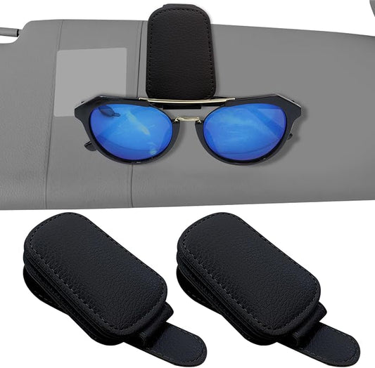 2-Pack Magnetic Sunglass Holder for Car Visor - Suede （Black） | Premium Suede Wrapped, Aluminum Core, Magnetic Grip, Clip to Visor, Holds Eyewear/Cards, Fits Most Vehicles
