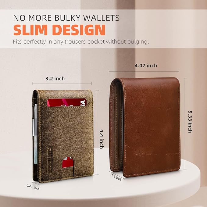RUNBOX Slim Wallets for Men - Leather Money Clip Mens Wallet - RFID Blocking Front Pocket Bifold Wallet - Thin Credit Card Holder with Gift Box