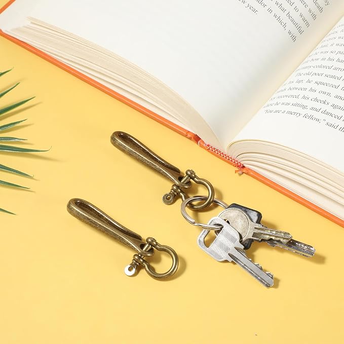 2 Pack Fish Hook Key Chains Solid U Shape Key Ring Vintage Keychain Retro Clip Antique Bronze Keys Chain with Shackle Pocket Clip Fish Hook Design Heavy Duty Keychain for Purse Belt Wallet Women Men