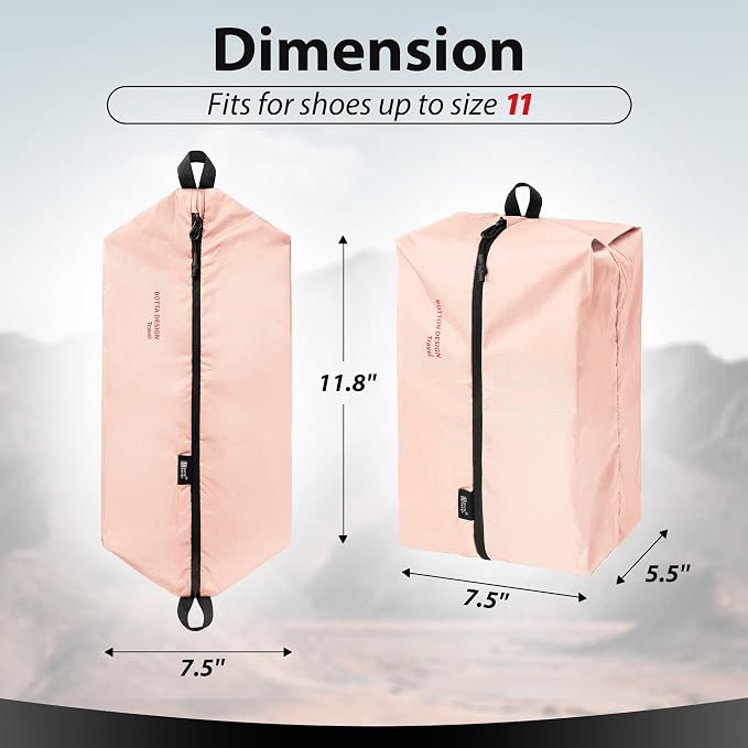 Veki Shoe Bag for Travel, Smell Proof Cleat Bag, Gym Soccer Golf Sneaker Storage, Lightweight Reusable Organizer for Packing in Suitcase, Portable Trip Essentials for Men Women Gifts (Pink)