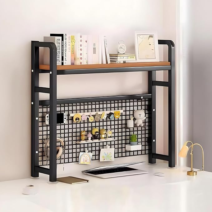 Desk Hutch, 37.4 in Desk Shelf for Top of Desk with Grid Panel, Desk Hutch Top Only, Over Desk Storage for Home, Office and Dorm