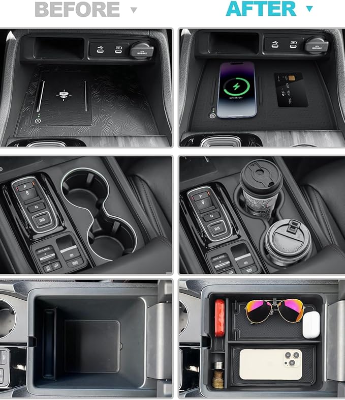CDEFG 3Pcs Center Console Organizer for 2026 Honda Passport (RTL/TrailSport Elite/TrailSport) Accessories Middle Console Storage Box Cup Holder Wireless Charging Console Mat
