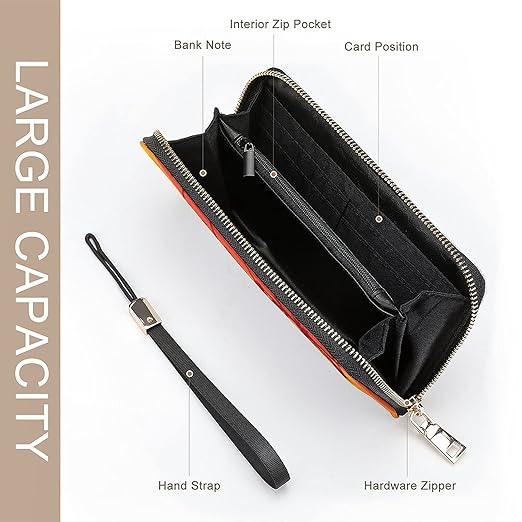 Clutch Wallet Holder for Women Men Bird Palm Sunset Portable Accordion Zipper Credit Card Storage Bag Waterproof Purse Leather Wallet for Travel Work Shopping