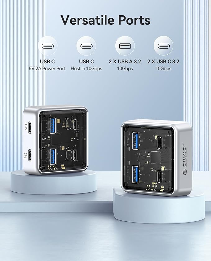 ORICO 10Gbps USB-C Hub, 4-Port Zinc Alloy USB 3.2 Splitter with 2 USB-A & 2 USB-C Ports, High-Speed Data Extender for Laptops, PCs, Desktops, and More (1.64Ft)