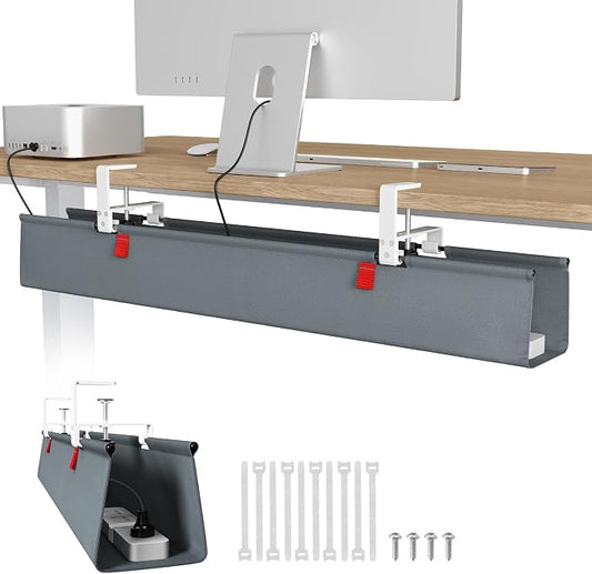 Univivi No Drill Under Desk Cable Management Tray, 36" Cord Organizer for Table, Clamp/Screw Mount Desk Cable Management, Premium Fabric Cable Management Tray for Office, Home