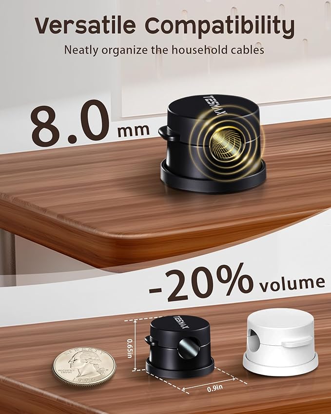 Magnetic Cord Holder 360°Rotation Cord Organizer, 6Pack Cable Clips [1s Lock] Adhesive Cable Management Desk Organizers and Accessories, Phone Charging Wire Holder for Nightstand,Car,Home Office