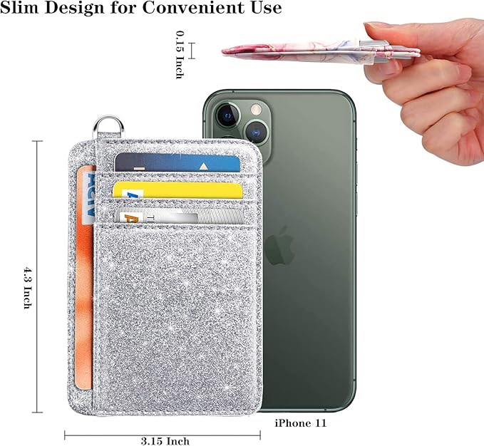 Coco Rossi Slim Front Pocket Wallet RFID ID Card Holder Cute Small Wallet with Keychian for Women,Silver Glitter