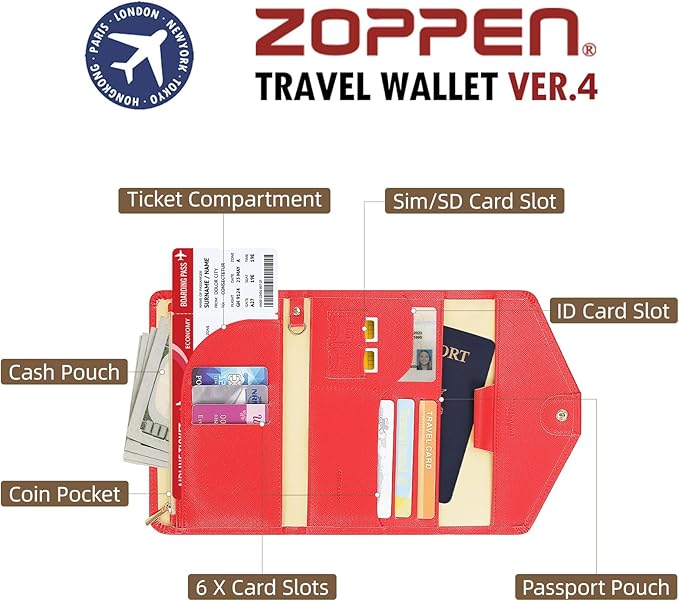 ZOPPEN Mulit-purpose Rfid Blocking Passport Holder Travel Wallet (Ver.4) Passport and Vaccine Card Holder ComboTri-fold Document Organizer Travel Essentials