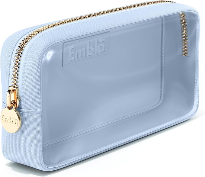 Embla Medium Clear Makeup Bag Travel for Toiletries Cute Make Up Nylon Organizer Pouches Quart Size Cosmetic Bags for Women Girls Zipper Toiletry Skincare Pouch Organizer for Purse Blue