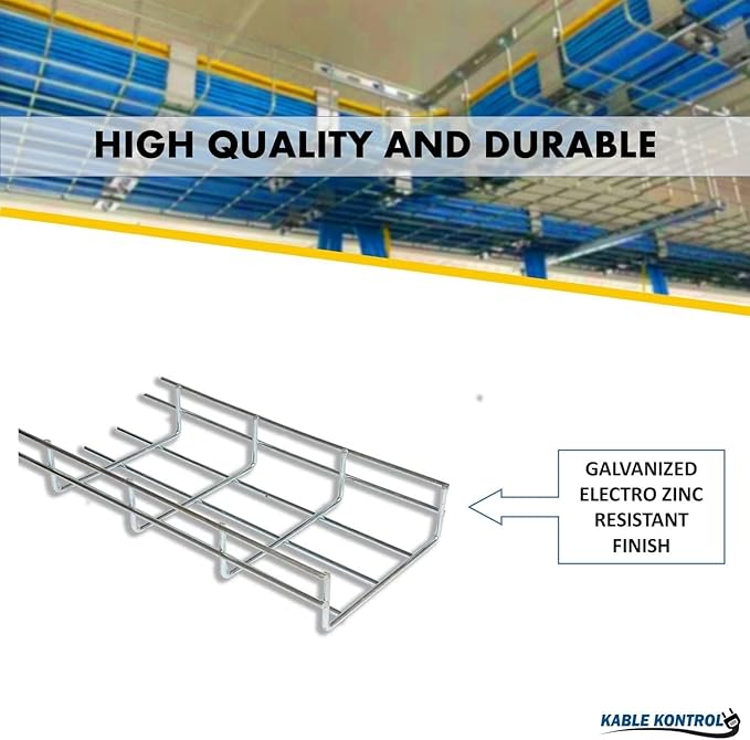 Kable Kontrol Cable Tray- 5 Feet Long - 4" Width, 4” Depth – Wire Mesh Tray Cable Management Rack Cords Organizer Cable Basket, Zinc Plated Steel NEC Approved for Network, Fiber Optic, Cabling