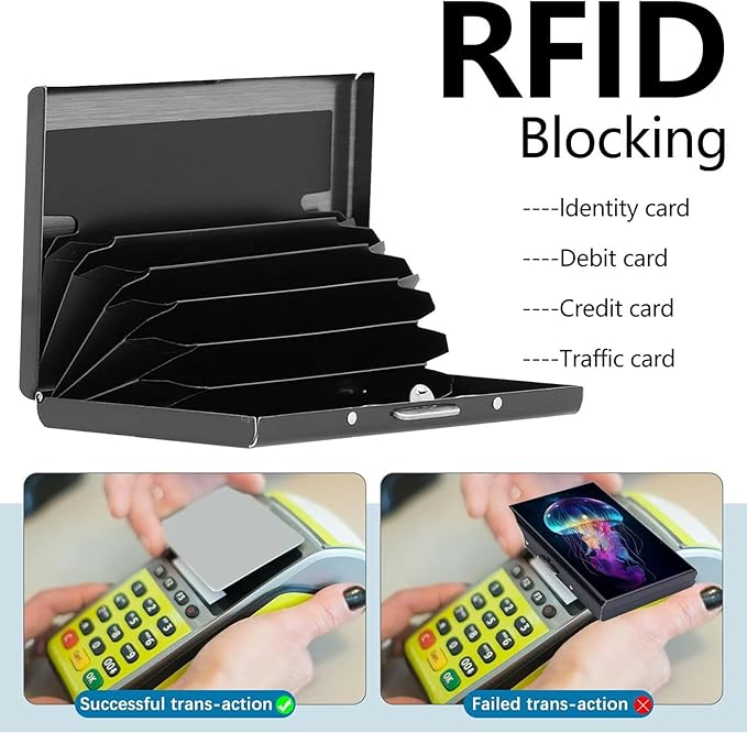 Credit Card Holder, Galaxy Jellyfish Design Mini RFID Blocking Aluminum Wallet Slim Metal Hard Case Shell Travel Wallet ID Case Small Credit Cards Case Business Cards for Women Men Girls